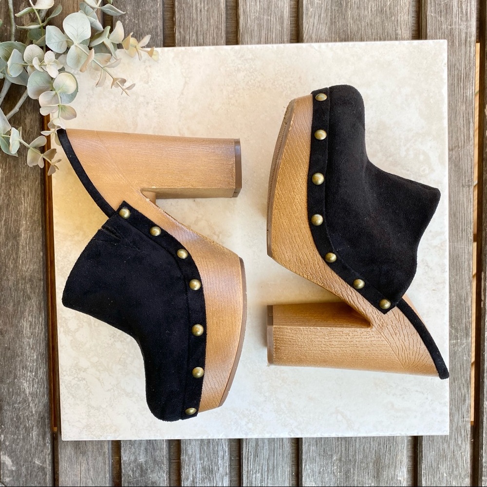 Mossimo black suede platform clogs mules